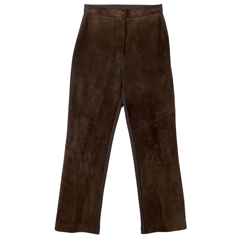 Mitchie's Vintage Genuine Suede Front Stretch Back Straight Pants Womens M Brown
